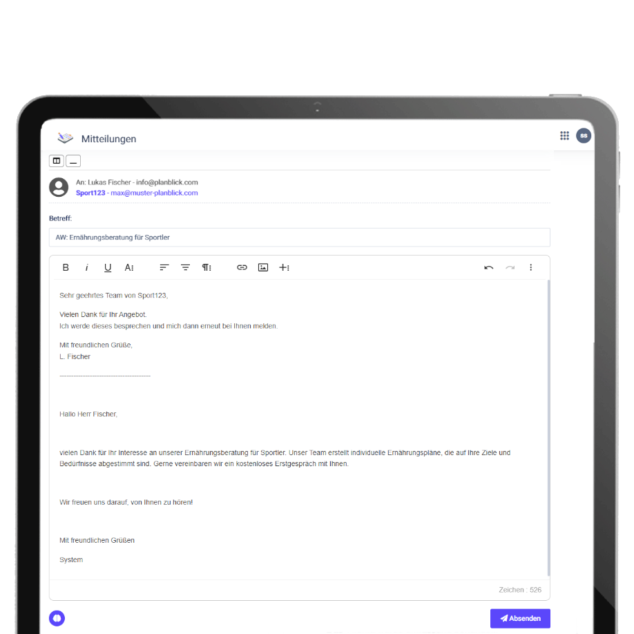 Messaging-Center mit eingehender Nachricht